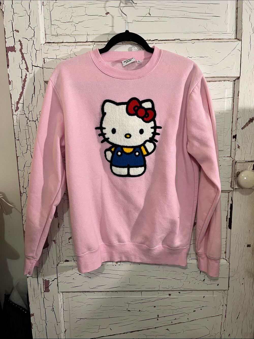 Hello Kitty Sanrio Pink Crewneck Sweatshirt Embroidered Red, Yellow Blue Kitty